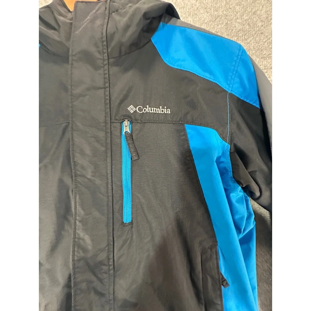 Columbia Interchange Jacket Mens Large 14/16 Black Blue Hooded Colorblock Shell